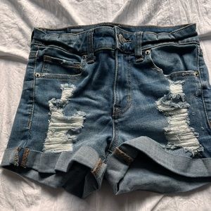 Aeropostale distressed dark wash stretchy fitted jean shorts